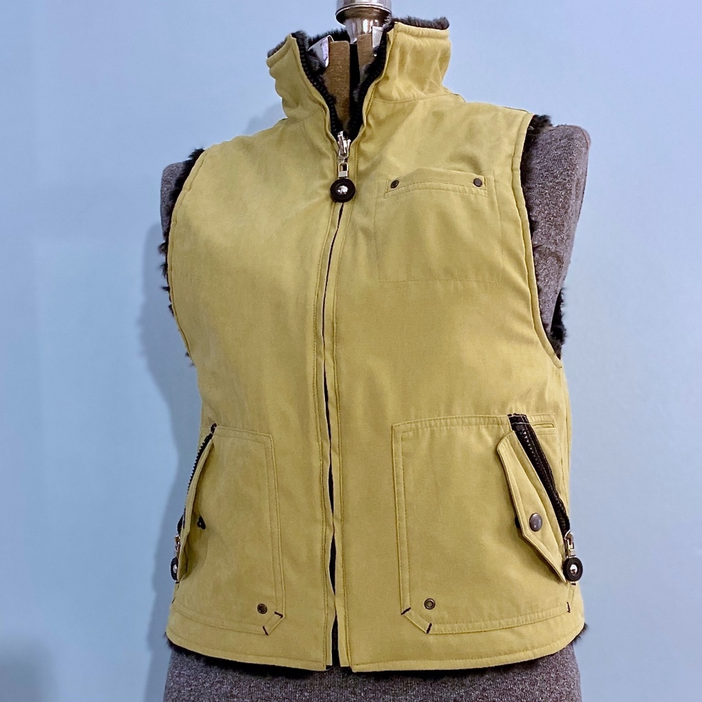 JAMIE SADOCK Reversible Faux Fur/Chamois Vest Sz Med EUC